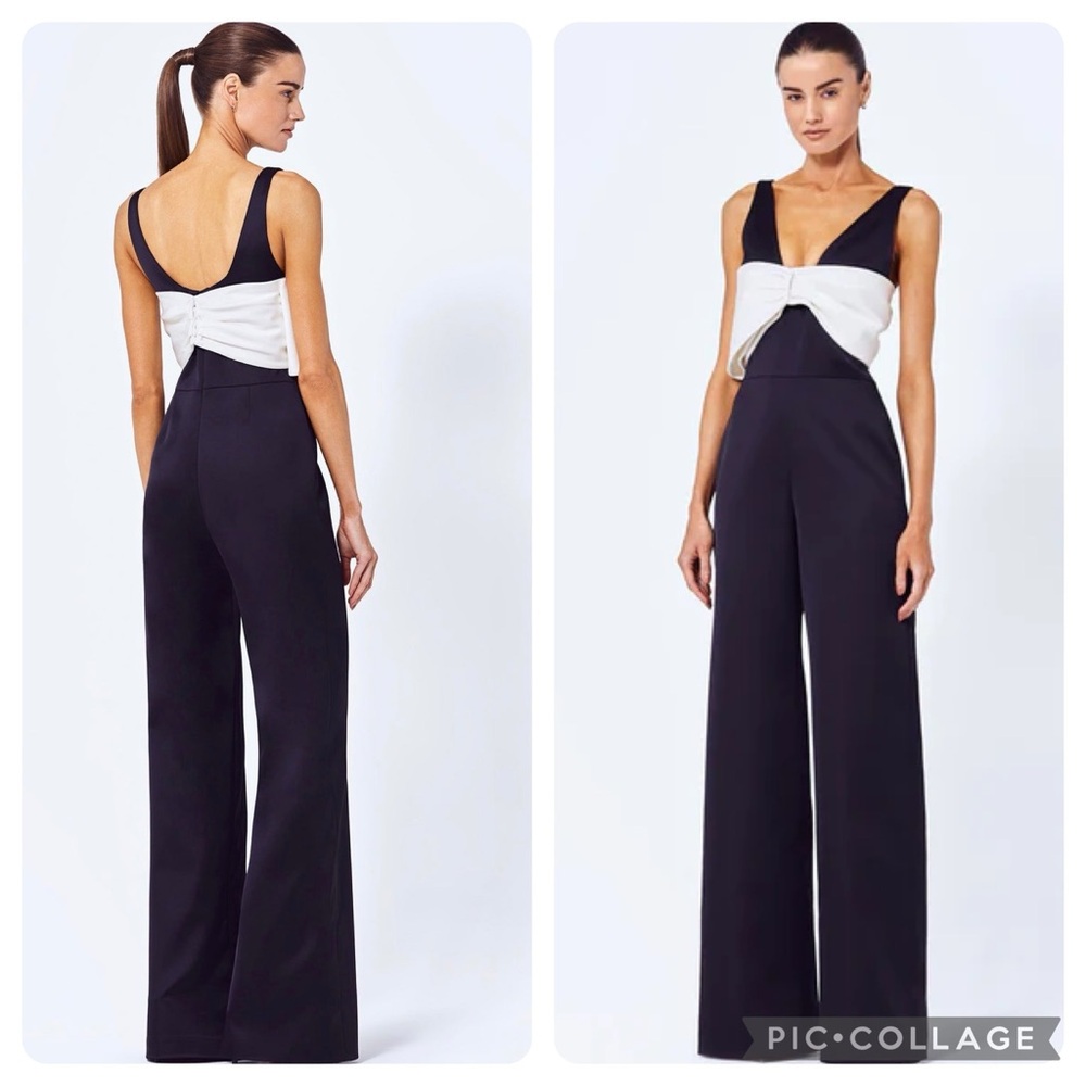 Alexis Marinna Black White Wide Leg Sleeveless V-Neck Cocktail Jumpsuit